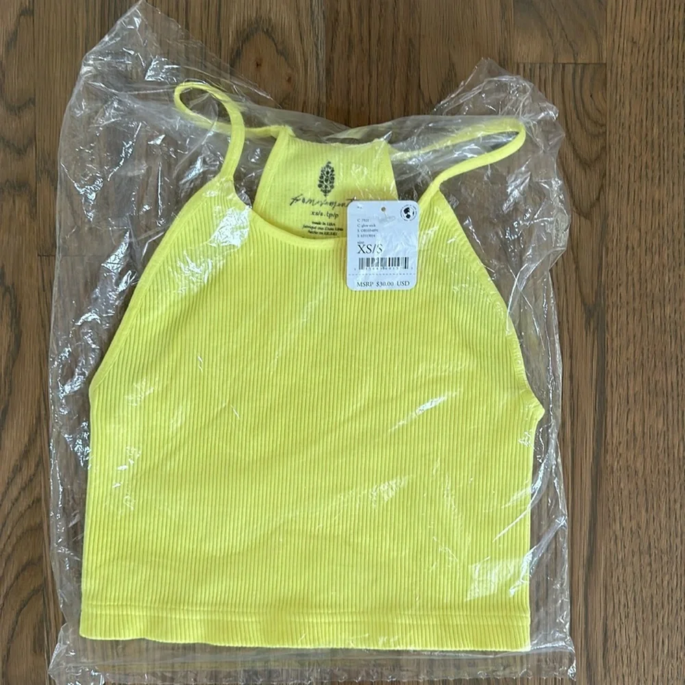 FP Movement Tank Top sz XS/S Women's Cropped Racerback Glowstick Yellow Ribbed